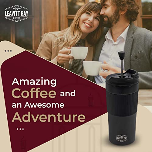 Portable French Press Travel Mug – Double Wall Travel French Press Mug – Home, Office, or Camping French Press Coffee Maker – 15 oz Portable Coffee Maker for Travel – No Leak Coffee or Tea Press