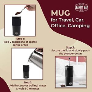 Portable French Press Travel Mug – Double Wall Travel French Press Mug – Home, Office, or Camping French Press Coffee Maker – 15 oz Portable Coffee Maker for Travel – No Leak Coffee or Tea Press