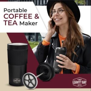 Portable French Press Travel Mug – Double Wall Travel French Press Mug – Home, Office, or Camping French Press Coffee Maker – 15 oz Portable Coffee Maker for Travel – No Leak Coffee or Tea Press