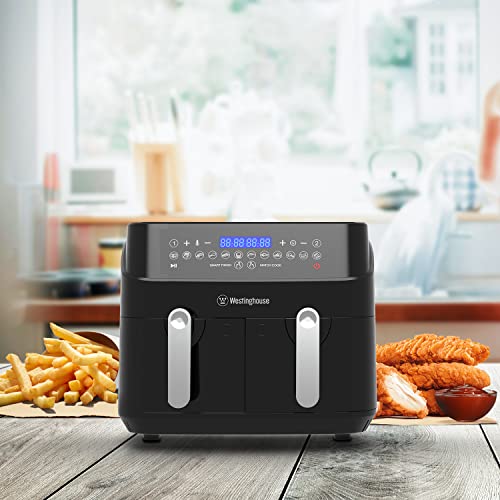 Westinghouse Dual Zone Air Fryer - Double Air Fryer Handcrafted with 2 Independent Baskets, Separate Heater and Control, 12 Preset Programs, and Adjustable Temperatures