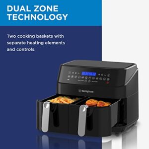 Westinghouse Dual Zone Air Fryer - Double Air Fryer Handcrafted with 2 Independent Baskets, Separate Heater and Control, 12 Preset Programs, and Adjustable Temperatures