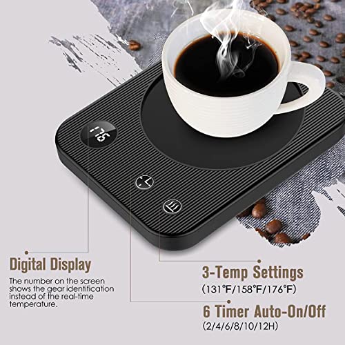 Coffee Mug Warmer, Smart Coffee Cup Warmer, Mug Warmer with 3 Temperature Settings, Coffee Mug Warmer with Auto Shut-Off, Candle Warmer Plate, Electric Beverage Warmer for Coffee, Tea, Milk (Black)