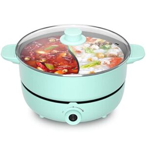 unaoiwn electric hot pot with divider 5.3 qt shabu shabu pot cooker non-stick electric skillet chinese hot pot soup cookwarewith tempered glass vented lid for 6-8 people family party