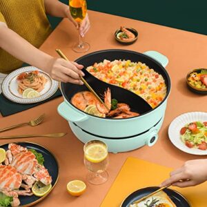 UNAOIWN Electric Hot Pot with Divider 5.3 QT Shabu Shabu Pot Cooker Non-Stick Electric Skillet Chinese Hot Pot Soup Cookwarewith Tempered Glass Vented Lid for 6-8 People Family Party