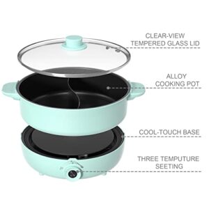 UNAOIWN Electric Hot Pot with Divider 5.3 QT Shabu Shabu Pot Cooker Non-Stick Electric Skillet Chinese Hot Pot Soup Cookwarewith Tempered Glass Vented Lid for 6-8 People Family Party