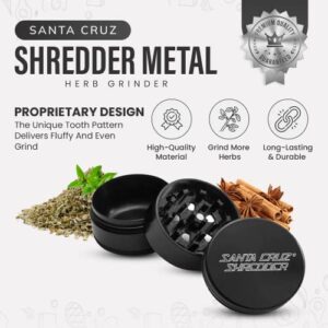 Santa Cruz Shredder Metal Herb Grinder Knurled Top for Stronger Grip 3-Piece Large 2.7" (Black)