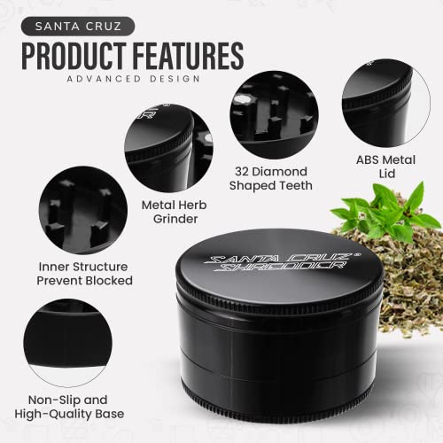 Santa Cruz Shredder Metal Herb Grinder Knurled Top for Stronger Grip 3-Piece Large 2.7" (Black)