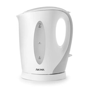 aroma housewares with easy-pour handle and drip-free spout in white and grey water kettle, 1.5-liter