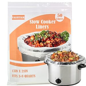 valuetalk slow cooker liners (50 liners), 13″ × 21″ crock pot cooking bags, fit 3qt to 8qt, disposable cooking bags suitable for slow cooker, ovens, oval & round pot, 1 pack (50 liners)