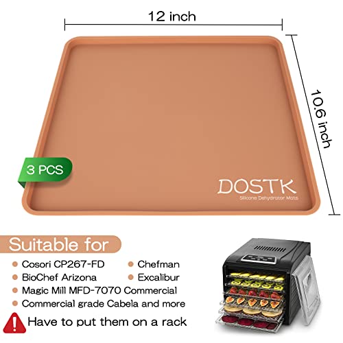 3PCS Silicone Dehydrator Mats with Edge, Silicone Sheets Compatible with Cosori CP267-FD, Non Stick Silicone Dehydrator Mats for Fruit dryer mesh (12" x 10.6")