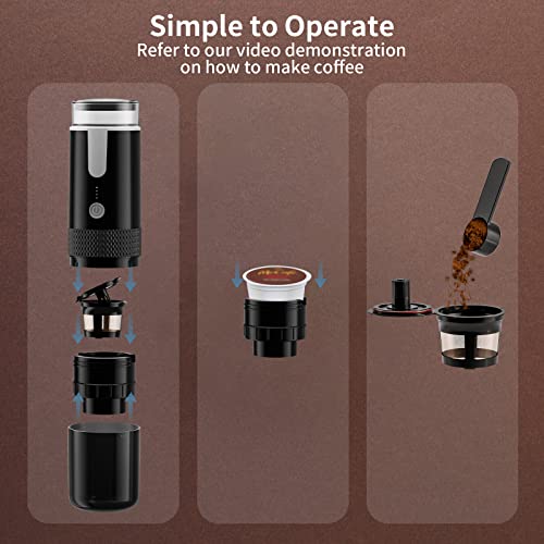 Frossvt Portable Electronic Coffee Maker, Rechargeable Espresso Machine, Mini Car Coffee Make Using Ground Coffee & Espresso Pods for Travel Camping Office Home