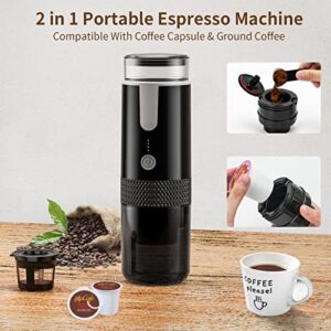 Frossvt Portable Electronic Coffee Maker, Rechargeable Espresso Machine, Mini Car Coffee Make Using Ground Coffee & Espresso Pods for Travel Camping Office Home