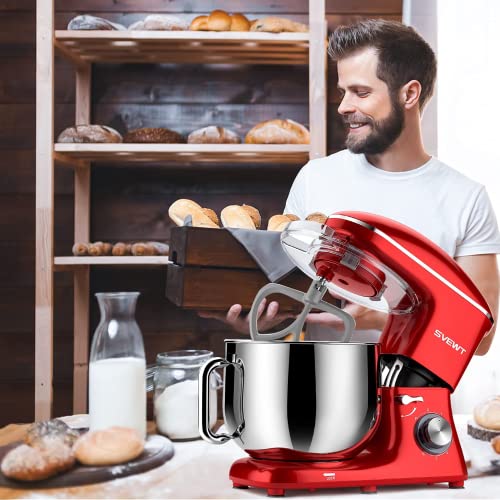 SVEWT Stand Mixer 660W 6+1 Speeds Tilt-Head Food Mixer, Kitchen Electric Mixers with 8.5-QT Stainless Steel Mixing Bowl, Dough Hook, Wire Whisk, and Beater Attachments for Most Home Cooks