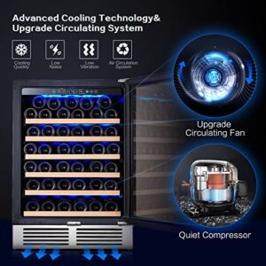 BODEGA 24 Inch Wine Cooler,52 Bottle Wine Refrigerator with WIFI APP Control Fits Champagne Bottles Keep Consistent Temperature Low noise Built in or Freestanding Wine Fridge for Home Office Bar