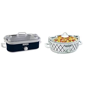 crock-pot sccpccm350-bl manual slow cooker, navy blue & crockpot 2.5-quart mini casserole crock slow cooker, white/blue