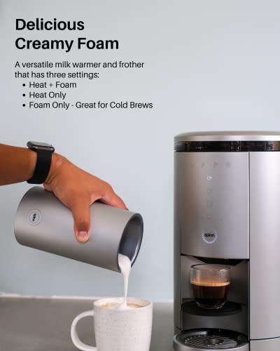 Spinn Milk Frother, Automatic Coffee Foam Maker for Latte, Cappuccino or Cold Brew, An At Home Barista Style Accessory Compatible with Spinn Coffee Machine (Silver)