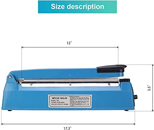 300 mm Heat Sealer, Plastic Bag Sealer, Impulse Bag Sealer Sealing Machine, Poly Bag Sealing Machine, Heat Seal Closer with One Repair Kit (12 inches)