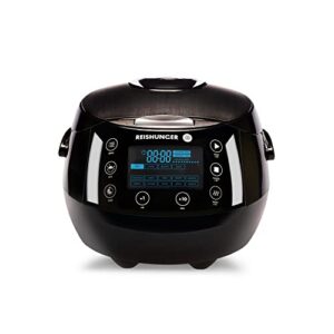reishunger digital rice cooker and steamer, black, timer – 8 cups – premium inner pot, multi cooker with 12 programs & 7-phase technology for brown rice, soups, grains, oatmeal & more – 1-8 people