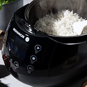 Reishunger Digital Rice Cooker and Steamer, Black, Timer - 8 Cups - Premium Inner Pot, Multi Cooker with 12 Programs & 7-Phase Technology for Brown Rice, Soups, Grains, Oatmeal & more - 1-8 People