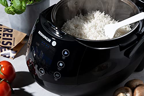 Reishunger Digital Rice Cooker and Steamer, Black, Timer - 8 Cups - Premium Inner Pot, Multi Cooker with 12 Programs & 7-Phase Technology for Brown Rice, Soups, Grains, Oatmeal & more - 1-8 People