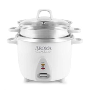 aroma housewares 14-cup (cooked) / 3qt. select stainless pot-style rice cooker, & food steamer, one-touch operation, automatic keep warm mode, white (arc-757-1sg)