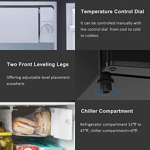 Walsh WSR17BK Compact Refrigerator, 1.7 Cu.Ft Single Door Fridge, Adjustable Mechanical Thermostat with Chiller, Reversible Doors, Black