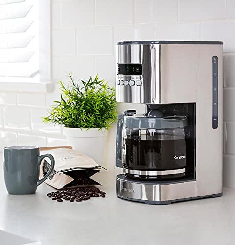 Kenmore Aroma Control Programmable 12-cup Coffee Maker, Stainless Steel with Glass Carafe, LCD Display, Reusable Cone Filter, and Charcoal Water Filter