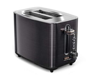 crux 2-slice toaster with 6 setting shade control, black stainless steel