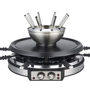 GIVENEU Electric Fondue Pot Sets with Barbecue Grill, 600ml Fondue Pot with 8 Forks and Electric Raclette Barbecue Grill, Dual Adjustable Thermostats, Perfect Fondue Grill Combo for Family Fun