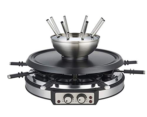 GIVENEU Electric Fondue Pot Sets with Barbecue Grill, 600ml Fondue Pot with 8 Forks and Electric Raclette Barbecue Grill, Dual Adjustable Thermostats, Perfect Fondue Grill Combo for Family Fun