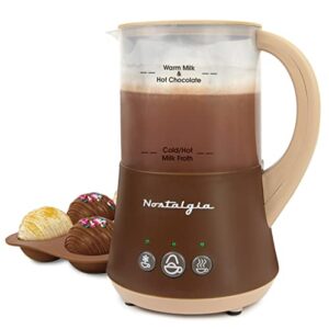 nostalgia 32 oz frother and hot chocolate maker, warm or cold milk foam, includes cocoa bomb mold, for coffees, lattes, cappuccinos, brown
