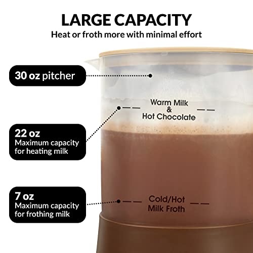 Nostalgia 32 Oz Frother and Hot Chocolate Maker, Warm or Cold Milk Foam, Includes Cocoa Bomb Mold, for Coffees, Lattes, Cappuccinos, Brown