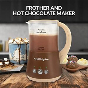 Nostalgia 32 Oz Frother and Hot Chocolate Maker, Warm or Cold Milk Foam, Includes Cocoa Bomb Mold, for Coffees, Lattes, Cappuccinos, Brown