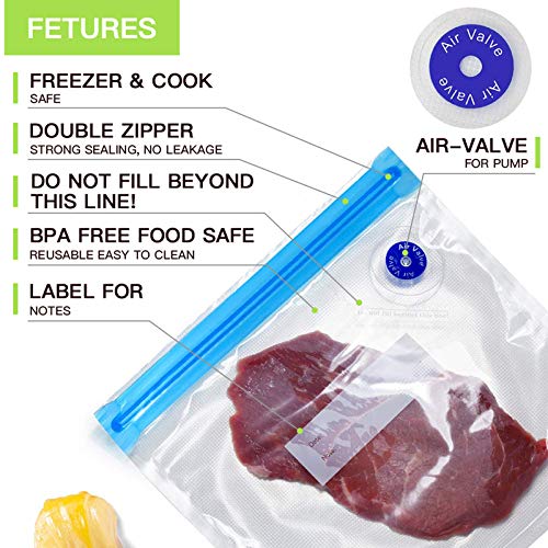 WHX Sous Vide Bags - 20pack Reusable Vacuum Zipper Bags for Sous Vide Cooking, 3 Sizes Food Storage Bags with 2 Sealing Clips for Anova and Joule Cookers