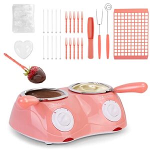 outamateur chocolate melting pot electric chocolate fondue mini fondue candy maker with double melting pot for milk chocolate,cheese,butter,candy (pink)