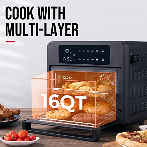 Air Fryer Oven, Toaster Oven Air Fryer Combo with Shake Reminder, Countertop Convection large AirFryer Oven with Rotisserie, Dehydrator, Recipes & Magnetic Cheat Sheet, 7 Accessories BLAZANT