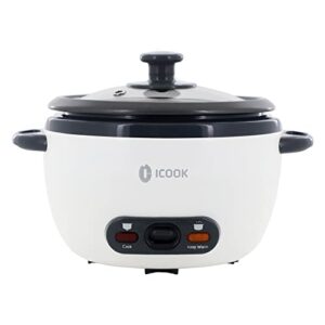 icook 3-cup uncooked 6-cup cooked rice cooker 0.6l grains,oatmeal,cereals cooker,rice warmer steamer,small mini rice cooker,removable nonstick pot,full view glass lid,white