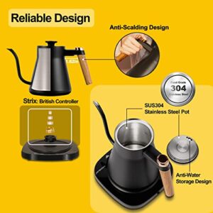 MOOSUM Electric Gooseneck Kettle Temperature Control 0.8L, Water Boils in 5 Minutes, Keep Warm for 12 Hours, Strix Thermostat System, Coffee and Tea Enjoyment Time, Gifts for Friend, Lover, Electric Water Kettle & Tea Kettle