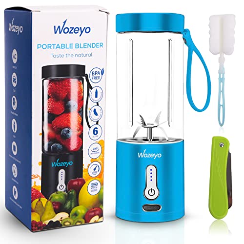 Wozeyo Portable Blender for Shakes and Smoothies (530ml) - Handheld Personal Mini Blender Smoothie Juicer Cup with 4000mAh Rechargeable Battery & Multipurpose Fruit Knife for Home & Office - Blue