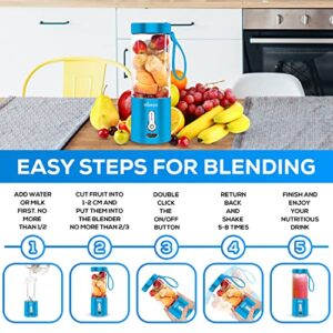 Wozeyo Portable Blender for Shakes and Smoothies (530ml) - Handheld Personal Mini Blender Smoothie Juicer Cup with 4000mAh Rechargeable Battery & Multipurpose Fruit Knife for Home & Office - Blue