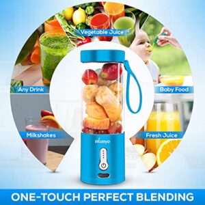 Wozeyo Portable Blender for Shakes and Smoothies (530ml) - Handheld Personal Mini Blender Smoothie Juicer Cup with 4000mAh Rechargeable Battery & Multipurpose Fruit Knife for Home & Office - Blue