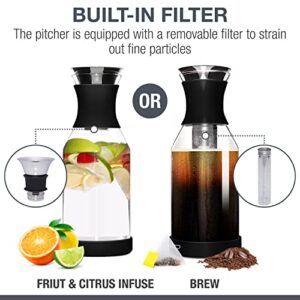 Cold Brew Coffee Maker & Glass Pitcher with Lid - 1.7 L Infused Iced Coffee Maker with Filter - Black Perfect Iced Tea Pitcher & Glass Water Pitcher by Eparé