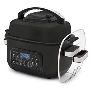 greenpan matte black 13-in-1 air fryer slow cooker & grill, presets to steam saute broil bake and cook rice, healthy ceramic nonstick and dishwasher safe parts, easy-to-use led display