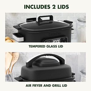 GreenPan Matte Black 13-in-1 Air Fryer Slow Cooker & Grill, Presets to Steam Saute Broil Bake and Cook Rice, Healthy Ceramic Nonstick and Dishwasher Safe Parts, Easy-to-use LED Display