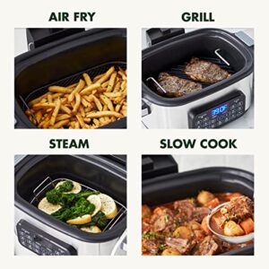 GreenPan Matte Black 13-in-1 Air Fryer Slow Cooker & Grill, Presets to Steam Saute Broil Bake and Cook Rice, Healthy Ceramic Nonstick and Dishwasher Safe Parts, Easy-to-use LED Display