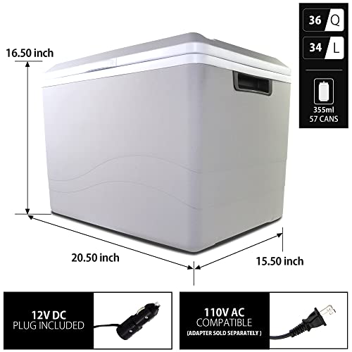 Koolatron Thermoelectric Iceless 12V Cooler/Warmer 36 qt (34 L), Electric Portable Car Fridge w/ 12 Volt DC Power Cord, Gray/White, Travel Road Trips Camping Fishing Trucking, Made in North America
