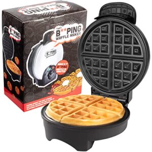 that beeping waffle maker- personal 7″ belgian waffler that beeps when ready – electric, non stick griddle iron w/adjustable browning control- unique gift that makes holiday or any breakfast special