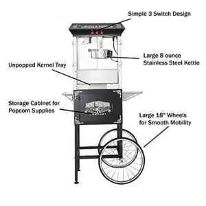 GREAT NORTHERN POPCORN COMPANY 6005 Black Antique Style Lincoln Popcorn Popper Machine w/Cart 8 Oz