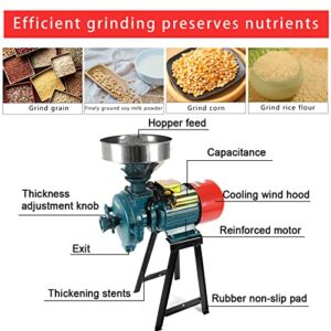 PRIJESSE Electric Grain Grinder Mill, 110V Wet Dry Corn Grinder, Commercial Heavy Duty Feed Mill Dry Cereals Wheat Grinder, with Funnel