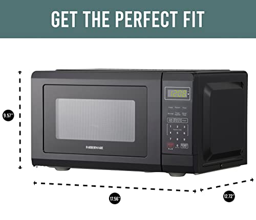 Farberware Compact Countertop Microwave Oven 0.7 Cu. Ft. 700-Watt with LED Lighting, Child Lock, Easy Clean Grey Interior, Retro Black